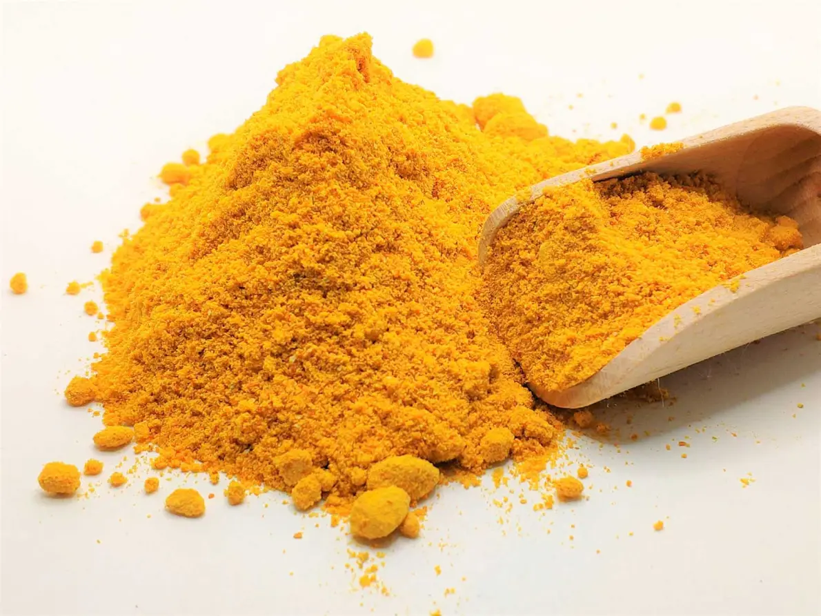 Polvere di zucca arancione con palettina di legno