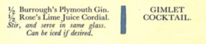 La ricetta del Gimlet nel Savoy Cocktail Book di Craddock. 1930.