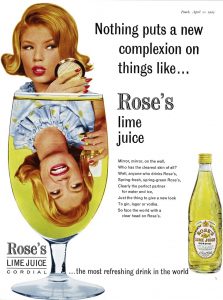 Una pubblicità del Lime Cordial della Rose's, datata 1963.