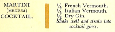 La ricetta del Cocktail Martini (Medium o perfet Martini) nel Savoy Cocktail Book di Craddock, 1930