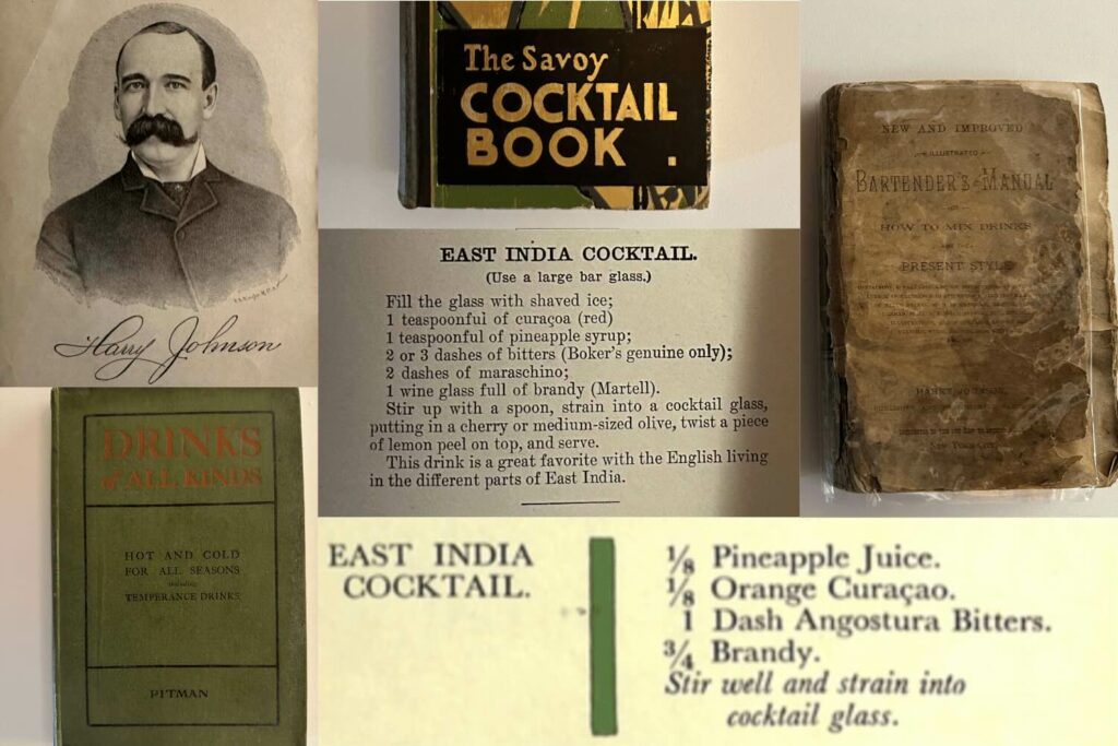 Un collage di fonti storiche sulla storia dell'East India Cocktail
