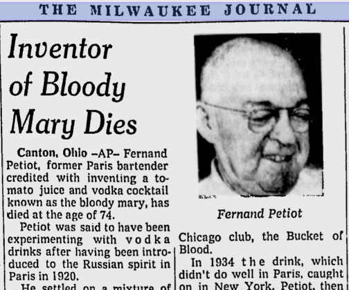 Stralcio di giornale che riporta la morte di Petiot, probabile inventore del Bloody Mary. Storia del Bloody Mary