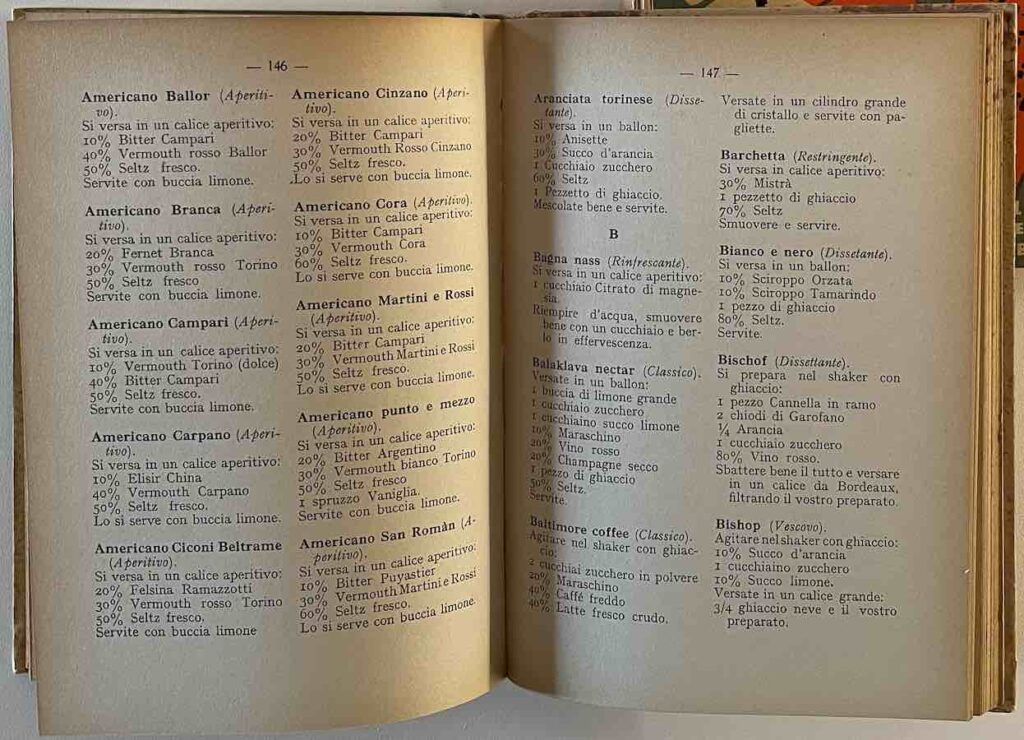 La pagina del libro Mille Misture di Elvezio Grassi dove ci sono 12 ricette di americano