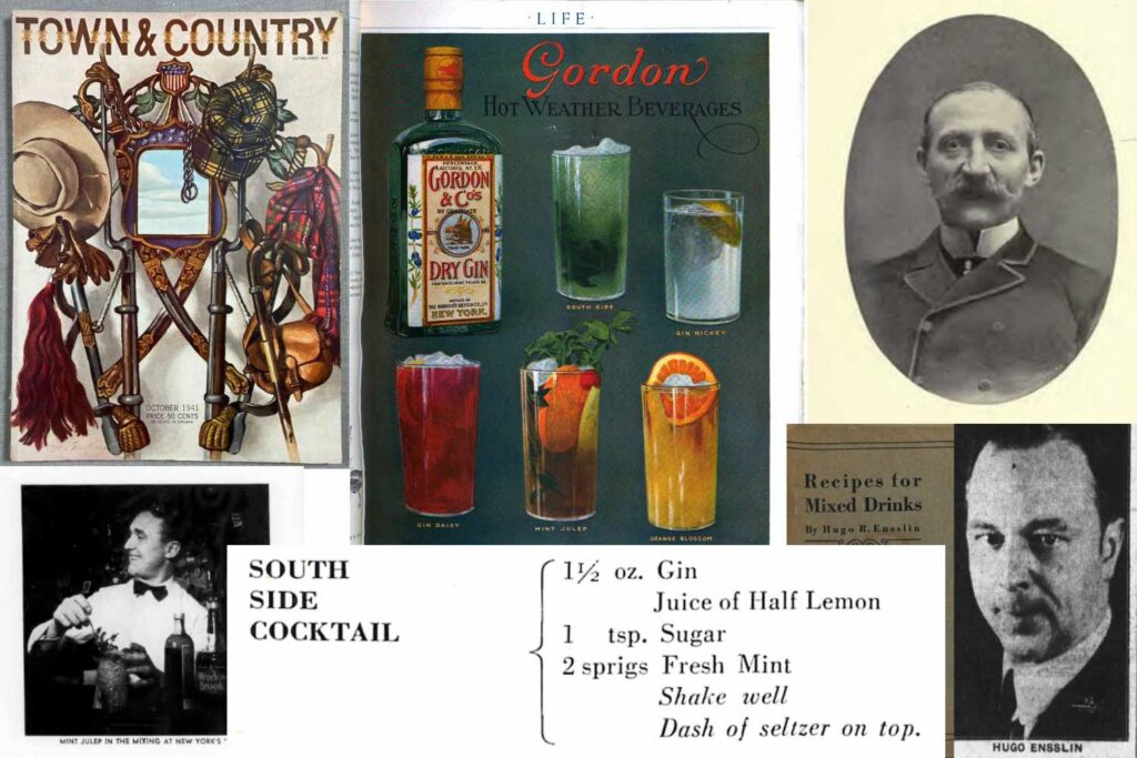 Un collage di fonti storiche, libre, articoli, foto sulla storia del south side cocktail