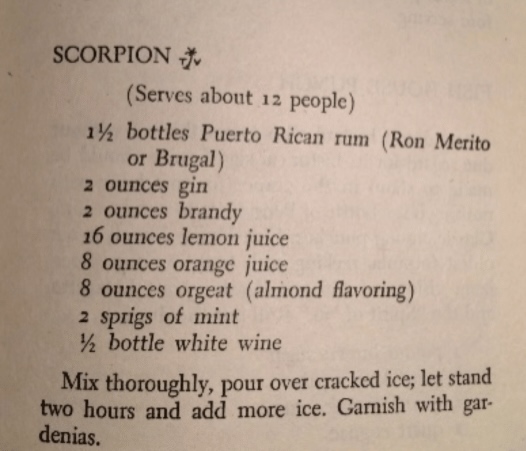 La prima ricetta dello Scorpion di Trader Vic per 12 persone