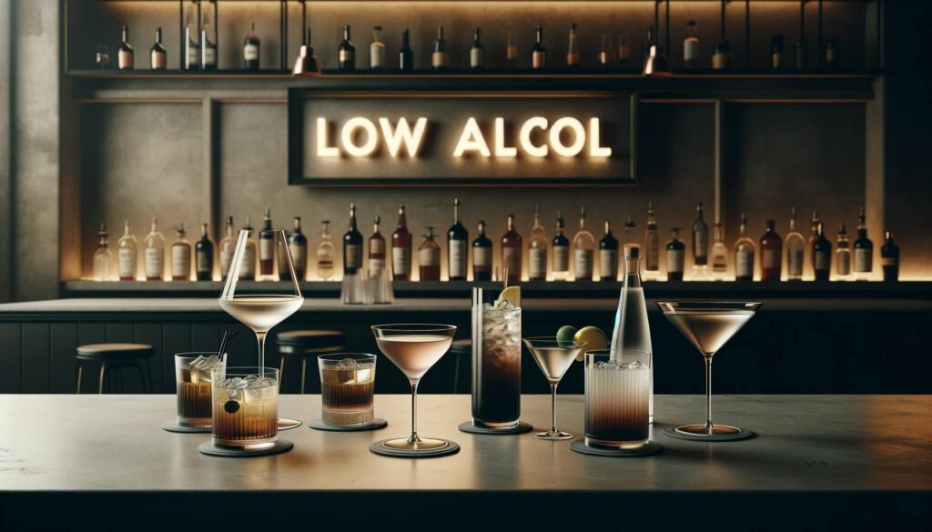 Cocktail Low alcol appoggiati su un banco bar