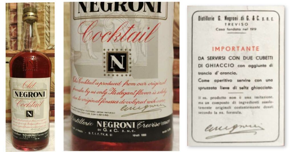 3 immagini del prodotto "Old Negroni Cocktail" lanciato da una azienda di Treviso alla fine degli anni 50.