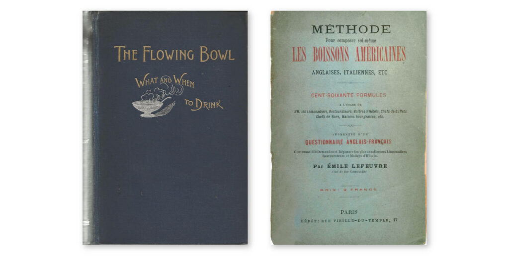 due libri di cocktail storici: "The Flowing bowls" e "Les Boissons Americaines"