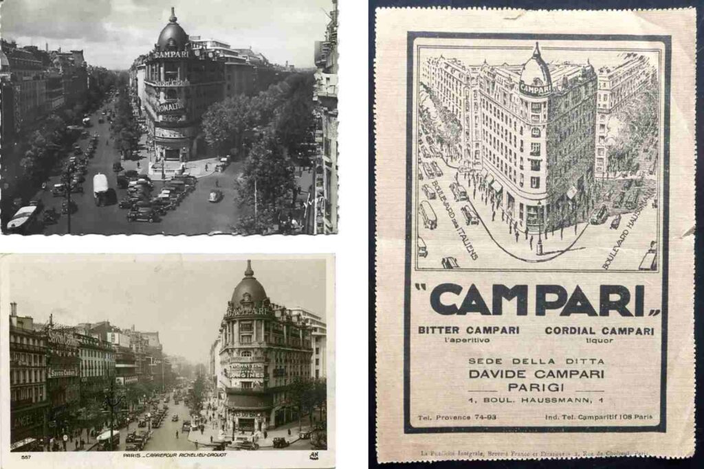 Alcune vecchie cartoline con la succursale francese della Campari a Parigi in boulevard Haussmann