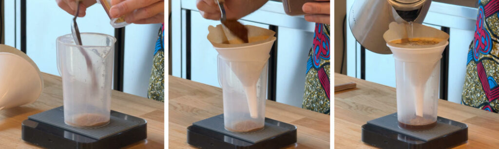 3 fotografie degli step per preparare il premix home-made "Indian Chai Coffee Cordial".