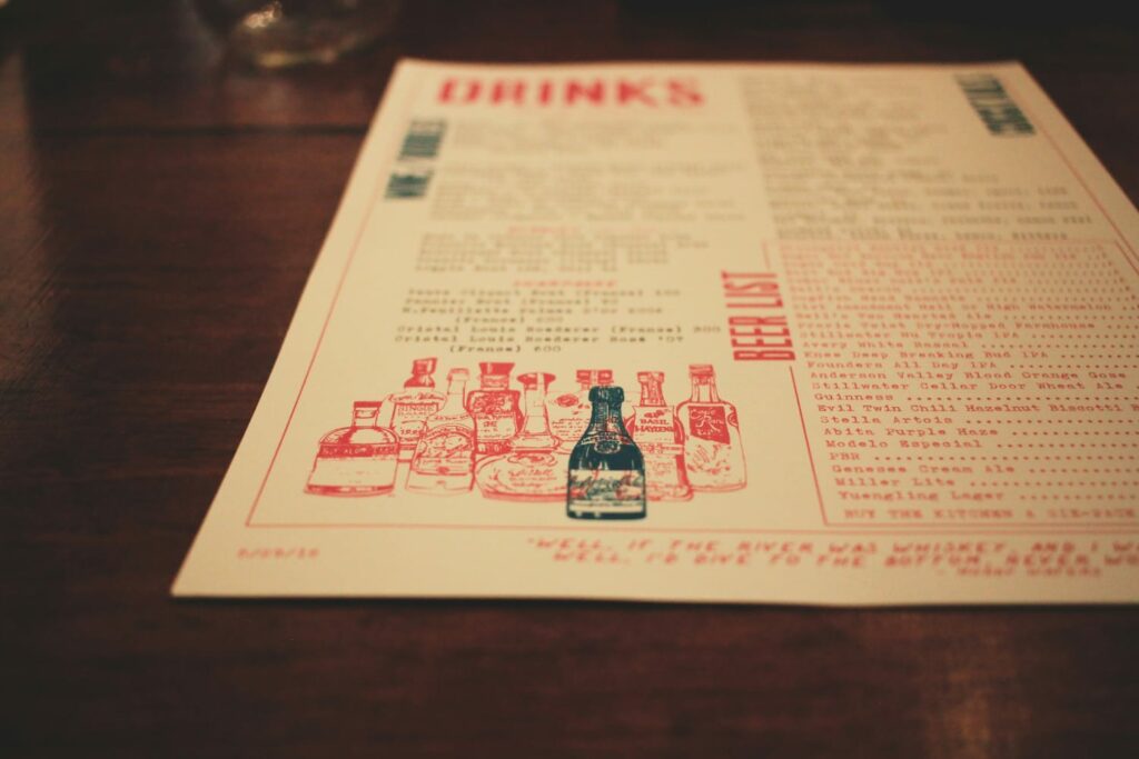 Descrizioni cocktail nel menu