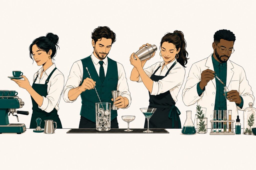 Tabella comparativa tra barista, barman, bartender e mixologist