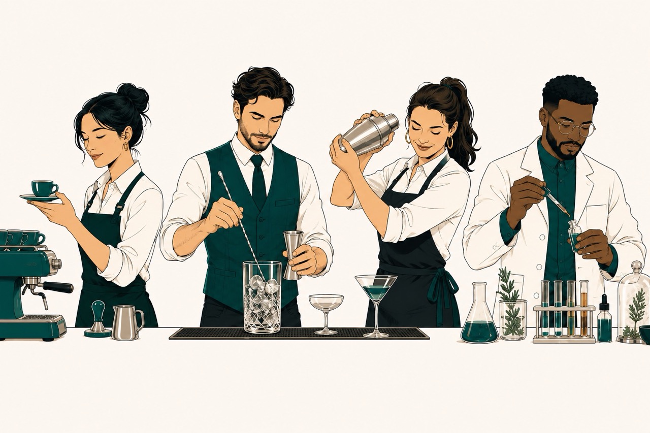 Tabella comparativa tra barista, barman, bartender e mixologist