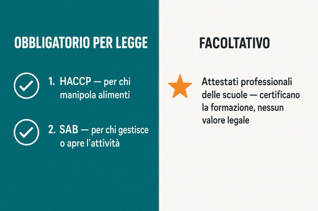 Differenza tra certificazioni obbligatorie (HACCP, SAB) e attestati professionali per il barman